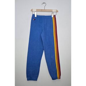 Aviator Nation Blue Sweatpants with Rainbow Stripes